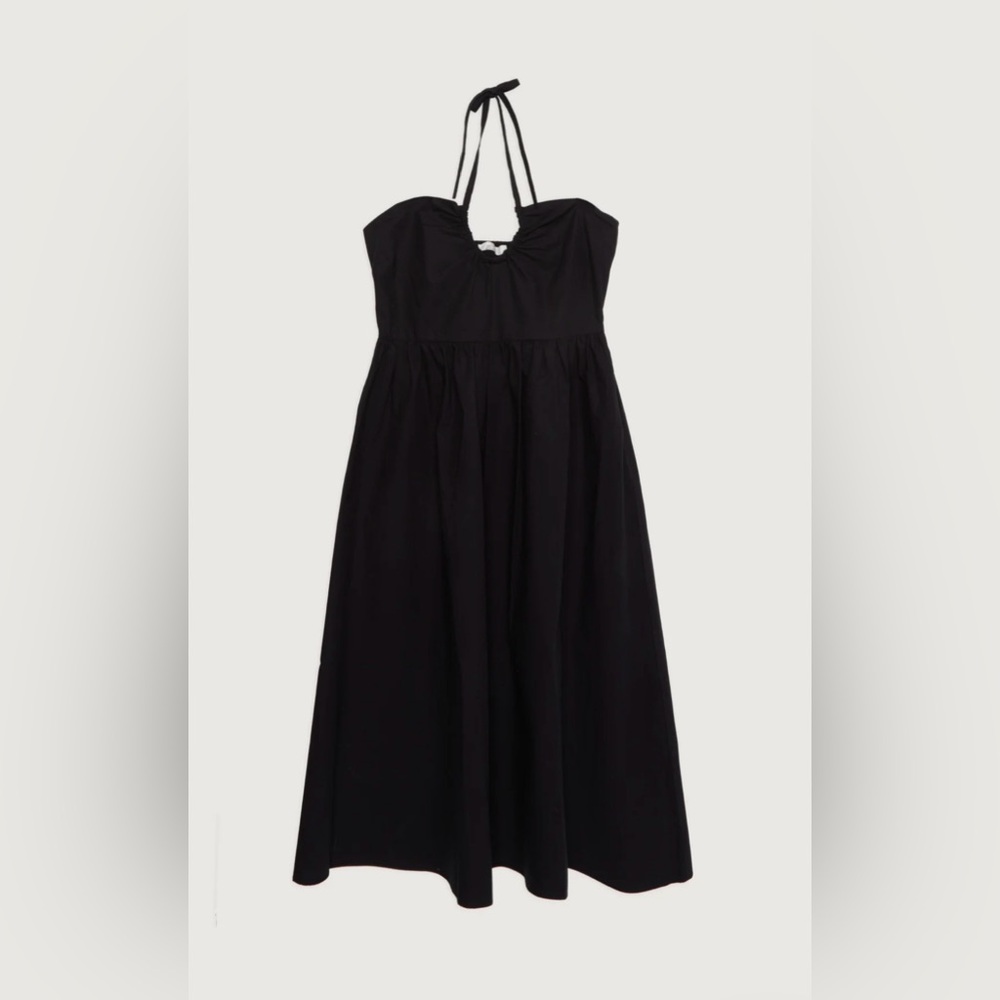 OAK + FORT HALTER NECK MIDI DRESS IN BLACK